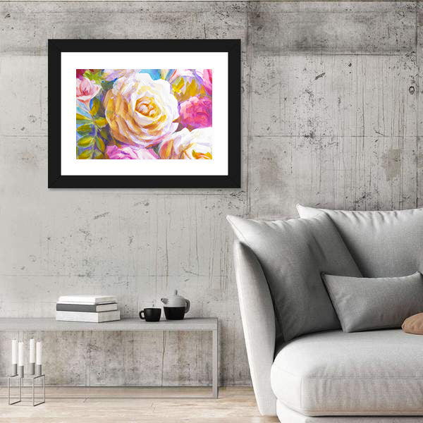 Peonies and Roses Bouquet Sketch Canvas Wall Art