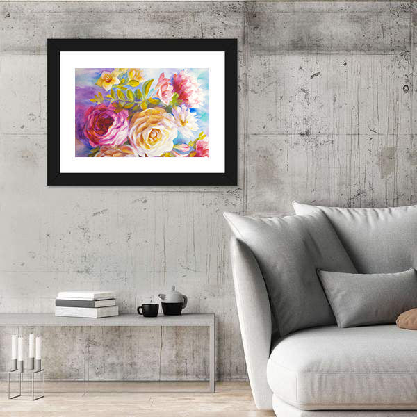 Roses And Peonies Bouquet Canvas Wall Art