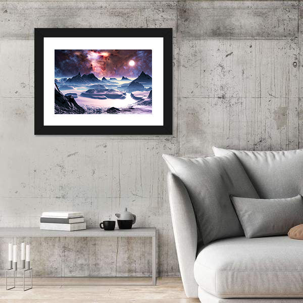 Winter Aurora Over Alien Landscape Canvas Wall Art