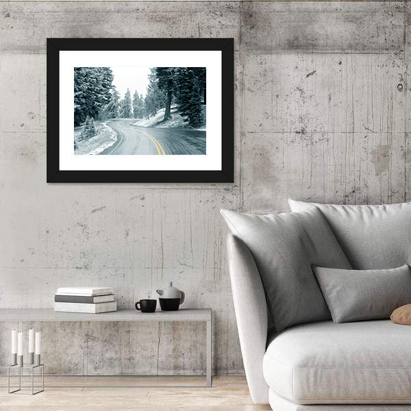 Snow On Mountain Highway In Oregon Canvas Wall Art