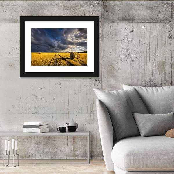 Golden Haystacks Field Canvas Wall Art