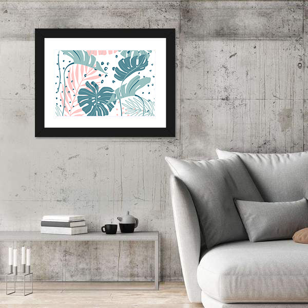 Monstera &amp; Palm Leaves Abstract Canvas Wall Art