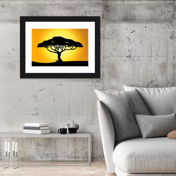 African Savanna Sunset Silhouette Canvas Wall Art