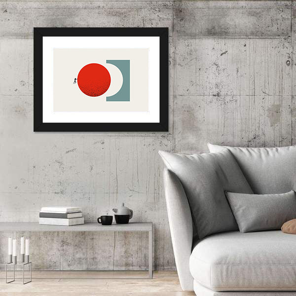 Silhouette Pushing Red Circle Canvas Wall Art