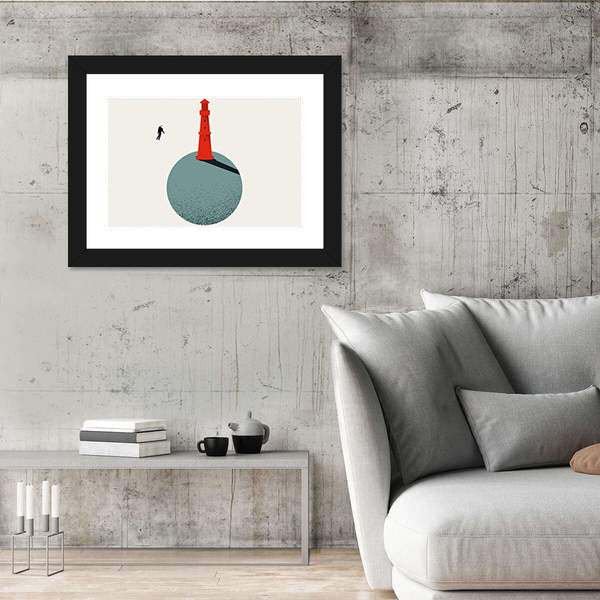 Red Lighthouse with Floating Astronaut Canvas Wall Art