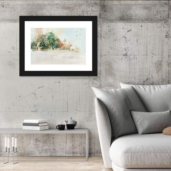 Misty Morning Landscape with Trees Canvas Wall Art