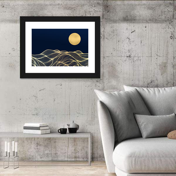 Golden Sun Over Wavy Blue Hills Canvas Wall Art