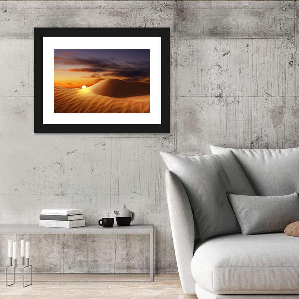 Sandy Desert At Sunset Canvas Wall Art