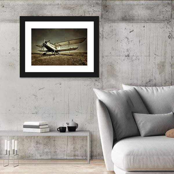 Grunge Old Military Plane Canvas Wall Art