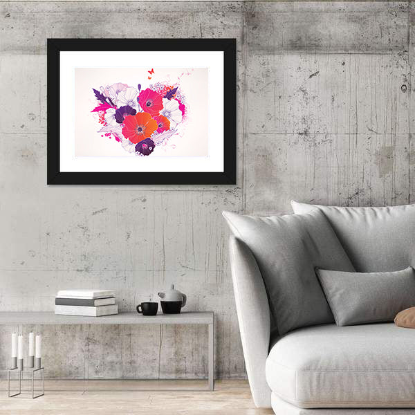 Colorful Floral Heart with Poppies Canvas Wall Art