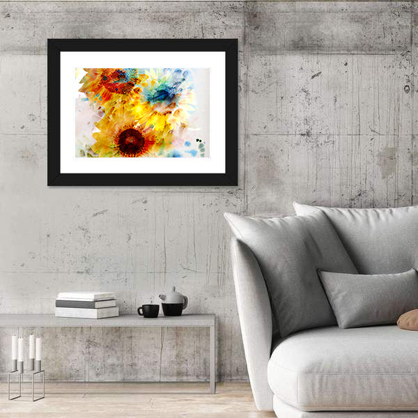 Watercolor Sunflowers Close-up Canvas Wall Art