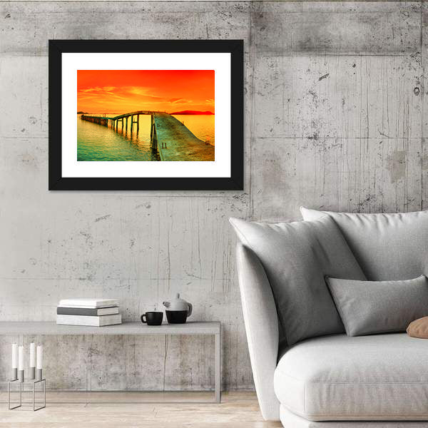 Sunset Over The Sea Pier Canvas Wall Art