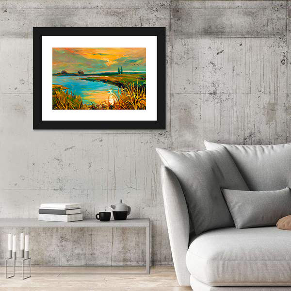 Golden Lakeside Sunset Canvas Wall Art