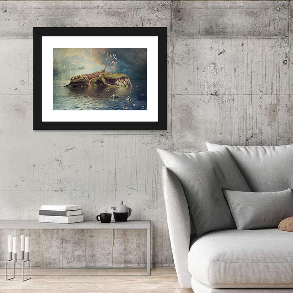 Calm River Island at Dusk Canvas Wall Art