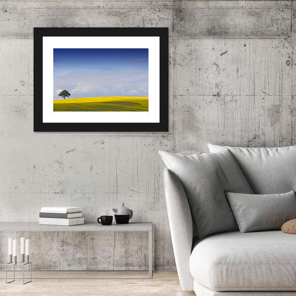Yellow Rapeseed Field with Lone Tree Canvas Wall Art