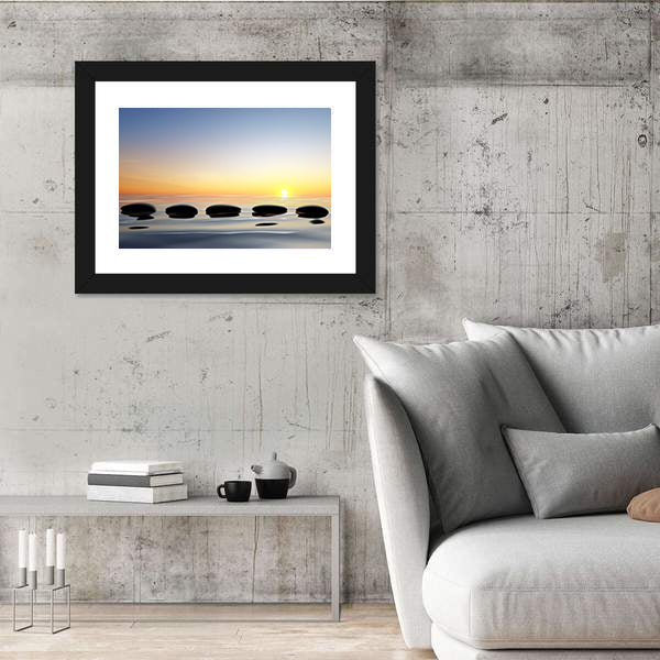 Lake With Zen Stones Canvas Wall Art