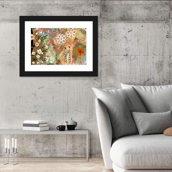 Vintage Cherry Blossom Collage Canvas Wall Art