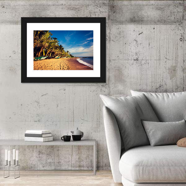 Boats On A Tropical Beach In Mirissa South Sri Lanka Canvas Wall Art