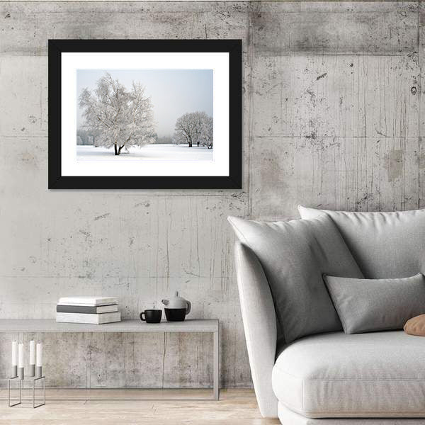 Frosted Trees in Snowy Field Canvas Wall Art