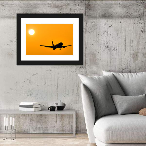 Aircraft Landing At Sunset Canvas Wall Art