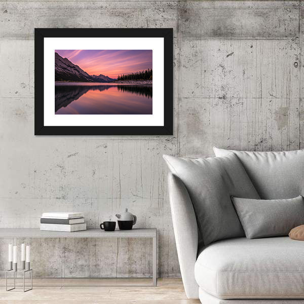 Medicine Lake At Sunset In Canadian Rockies Canvas Wall Art