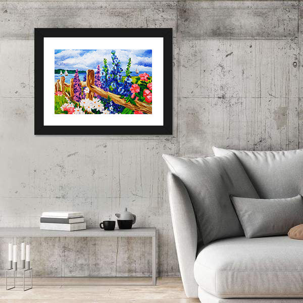 Summer Wildflowers by Split-rail Fence Canvas Wall Art