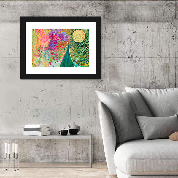 Green Leaf and Purple Orchid Abstract Canvas Wall Art