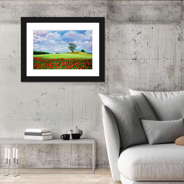 Red Poppy Field Landscape Canvas Wall Art