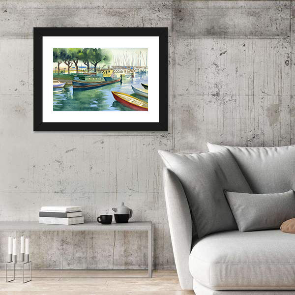 Watercolor Boats Canal Canvas Wall Art