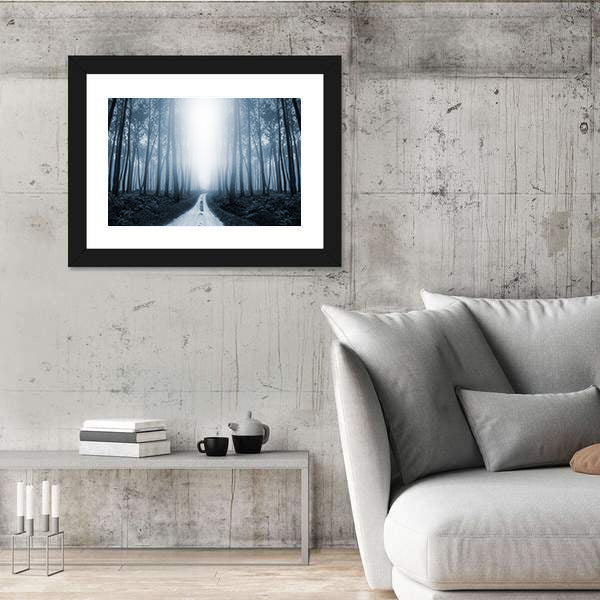 Scary Misty Road In The Forest Canvas Wall Art