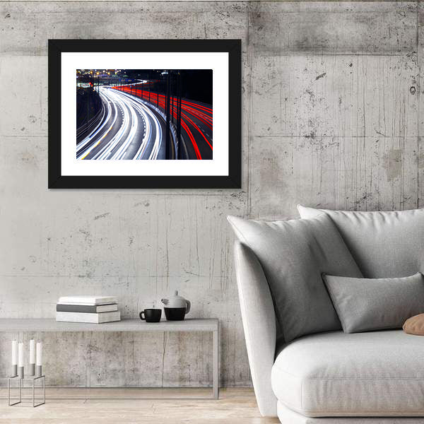 Light Trails From Cars In Stockholm Canvas Wall Art