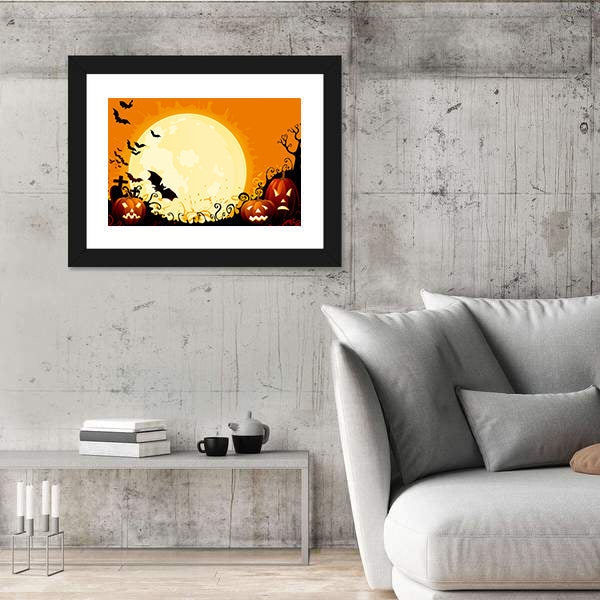 Jack-o'-lanterns Under Full Moon Canvas Wall Art
