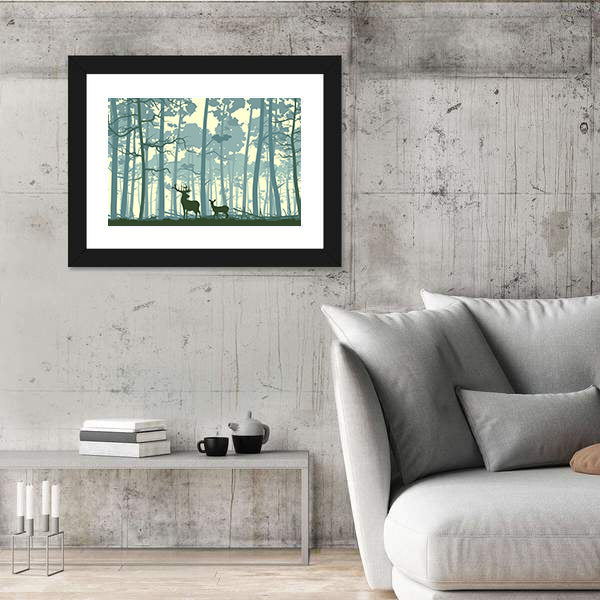 Wild Deer In Forest Canvas Wall Art