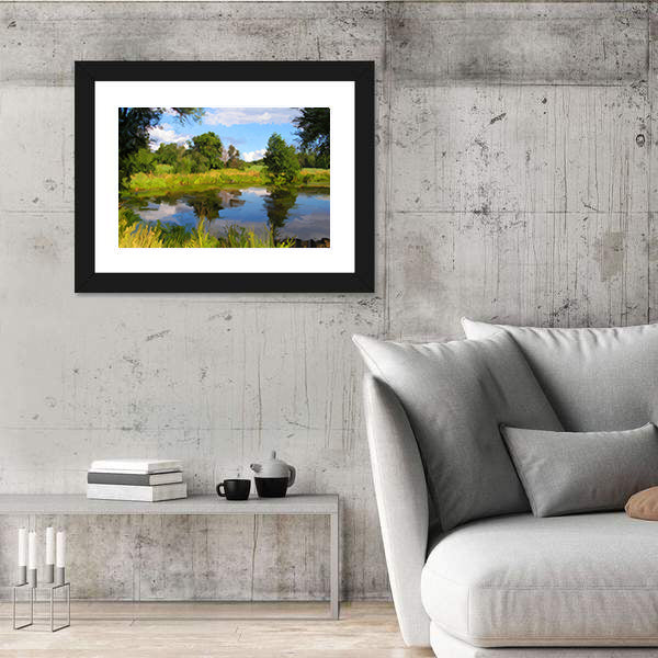 Hand Drawn Summer Lake Canvas Wall Art