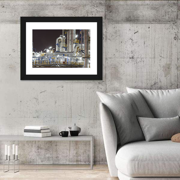 Chemical Industrial Plant at Night Canvas Wall Art