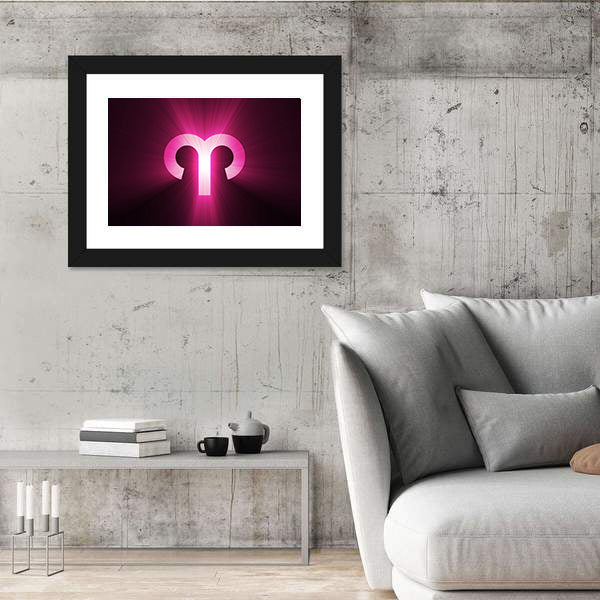 Aries Zodiac Symbol with Radiant Rays Canvas Wall Art