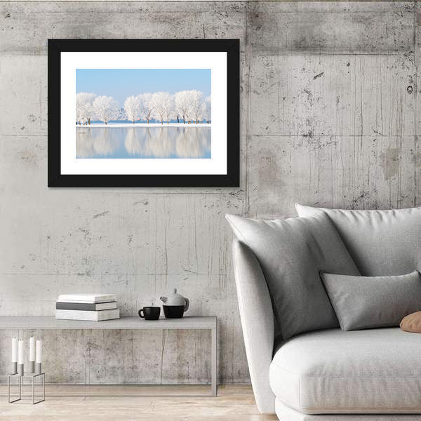 Winter Landscape Reflection In Lake Canvas Wall Art