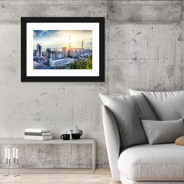 Glowing Petrochemical Plant at Sunset Canvas Wall Art