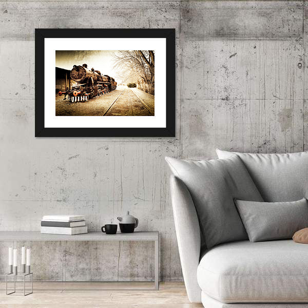 Antique Steam Locomotive in Sepia Canvas Wall Art