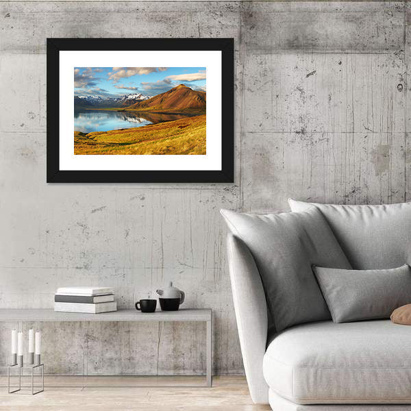 Iceland Mountains and Lake Reflection Canvas Wall Art