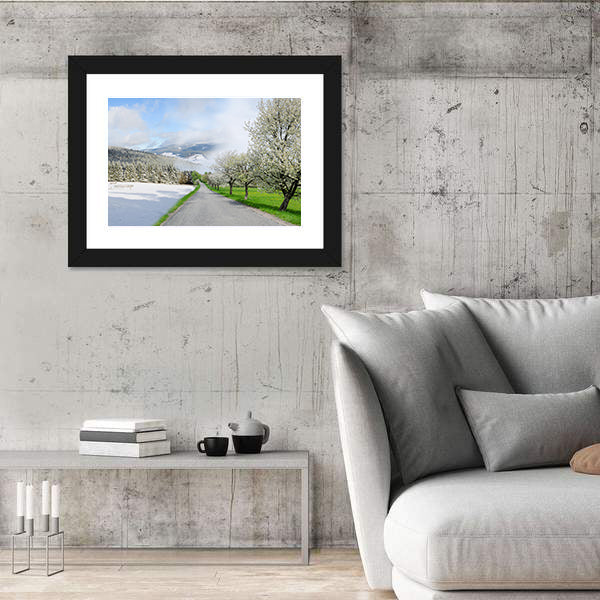 Road Between Winter and Spring Canvas Wall Art