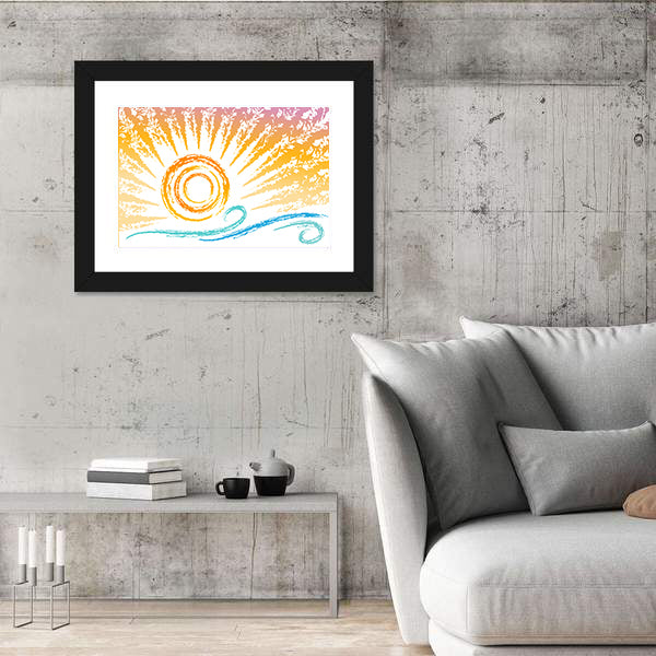 Stylized Sun and Ocean Waves Canvas Wall Art