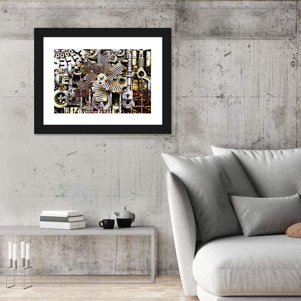 Assembled Metal Machine Parts Canvas Wall Art