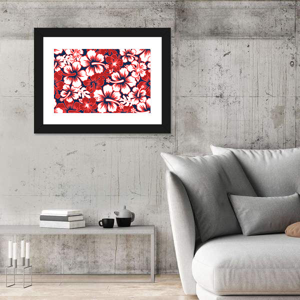 Surf Floral Hibiscus Seamless Pattern Canvas Wall Art