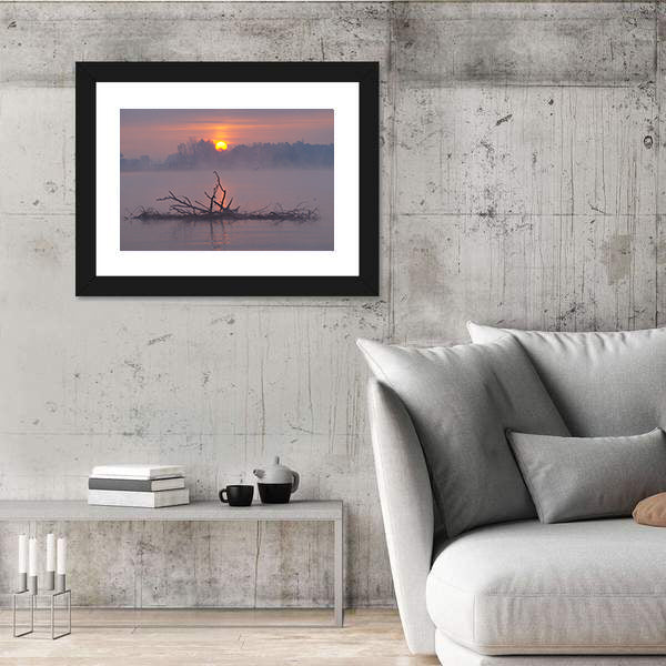 Misty Lake Sunrise Canvas Wall Art