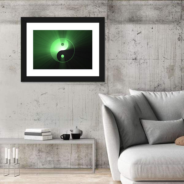 Glowing Green Yin Yang Canvas Wall Art