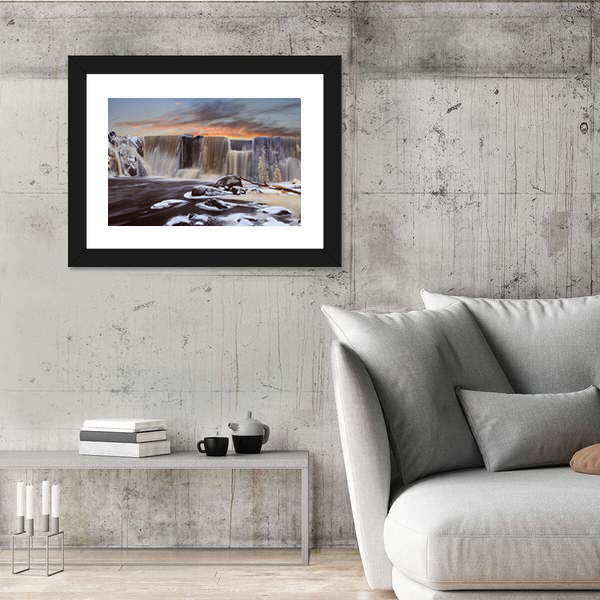 Winter Falls In Finnish Dam Canvas Wall Art
