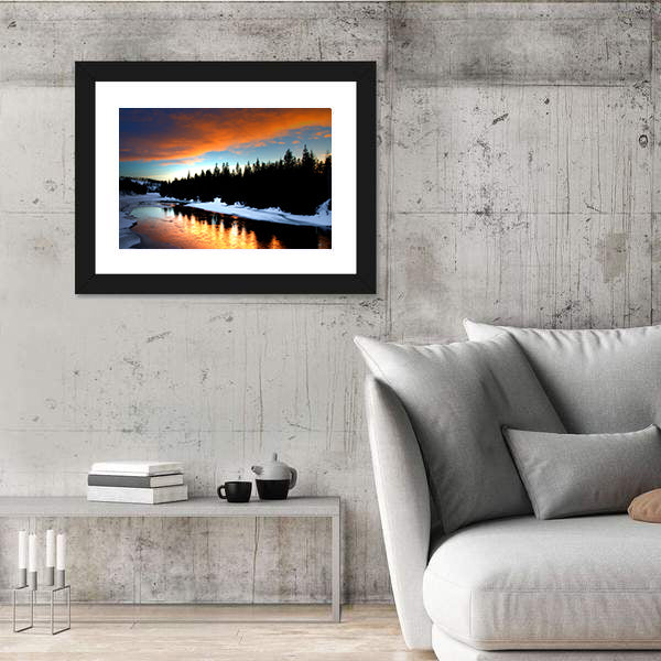 Winter River From Lapland Canvas Wall Art