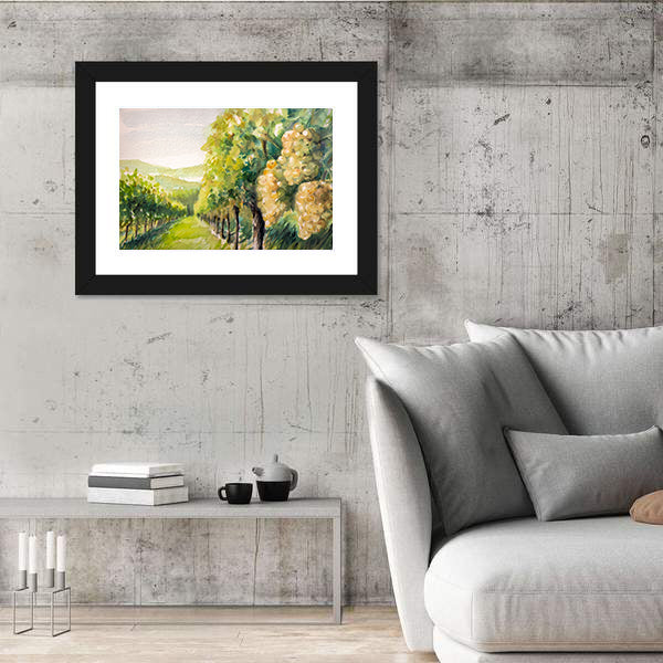 Sunlit Watercolor Vineyard Canvas Wall Art