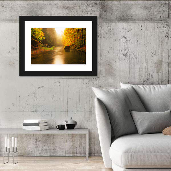 Sunset Above Mountain River Canvas Wall Art